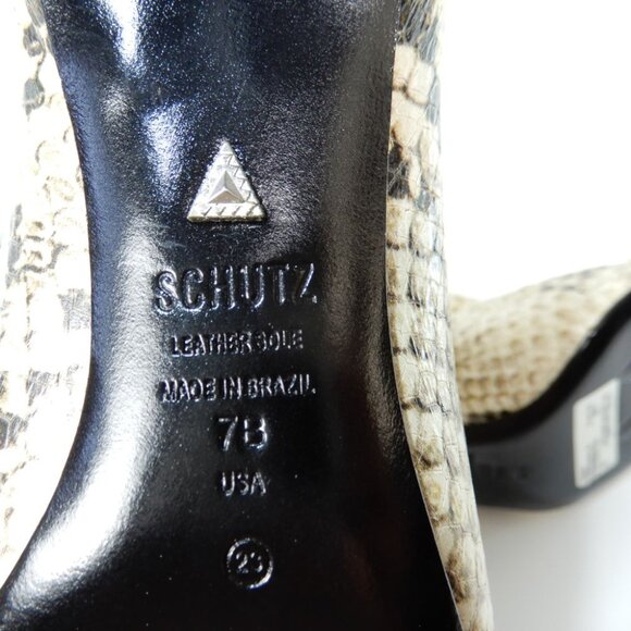 SCHUTZ Frances Pointed Toe Bootie Sz 7 Kitten Heel Cream Beige Snake Leather NEW - Picture 12 of 12